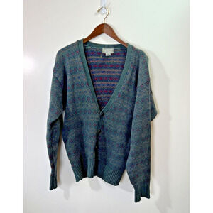 90s Grunge Men’s Wool Christopher Hayes Cardigan Size M Green Marled Kurt Cobain